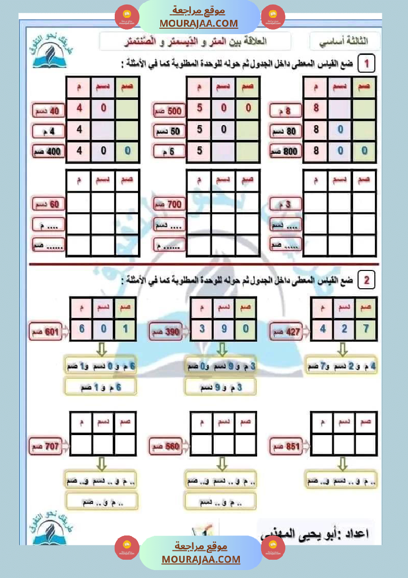 سنة ثالثة مجموعة من التقييمات في مادة الرياضيات