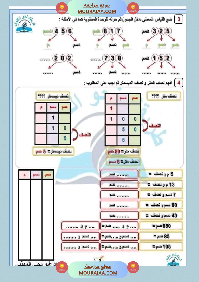 سنة ثالثة مجموعة من التقييمات في مادة الرياضيات