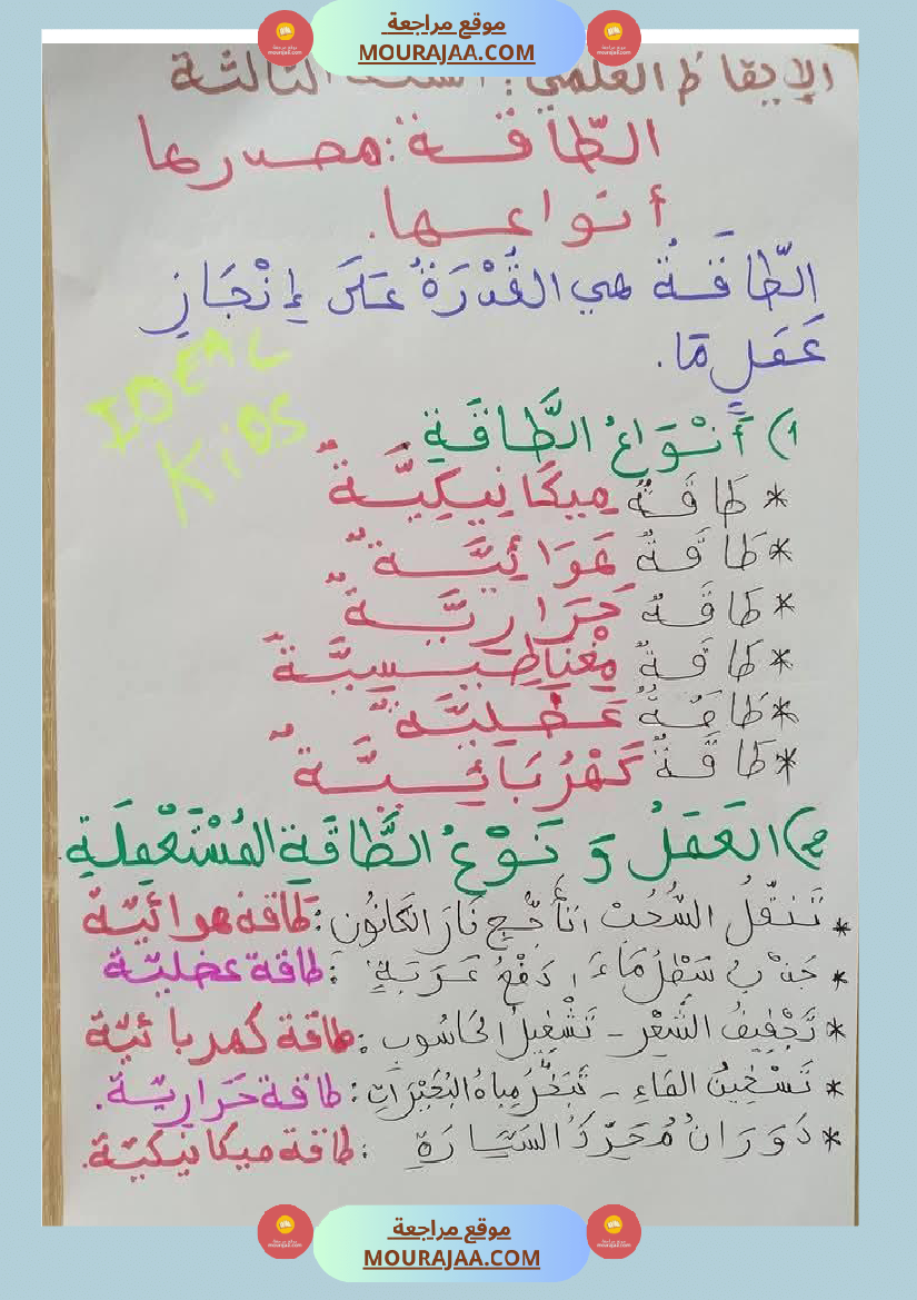 السنة الثالثة تلخيص دروس الإيقاظ إمتحانات الثلاثي الثاني