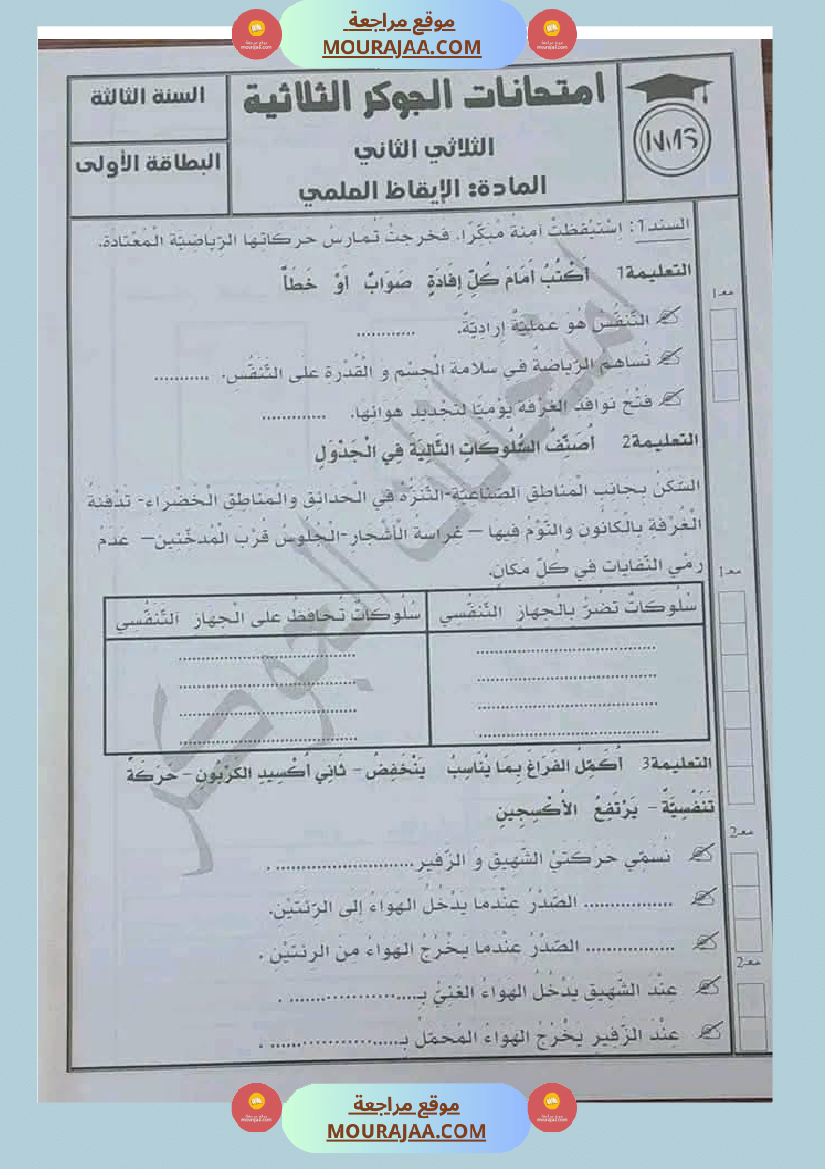 السنة الثالثة تلخيص دروس الإيقاظ إمتحانات الثلاثي الثاني