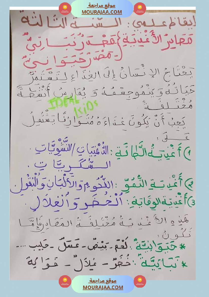 السنة الثالثة تلخيص دروس الإيقاظ إمتحانات الثلاثي الثاني