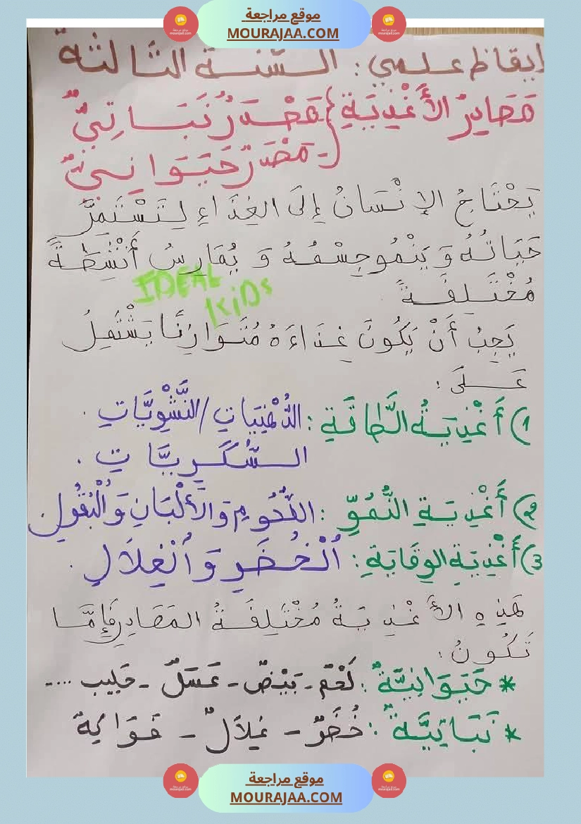 السنة الثالثة تلخيص دروس الإيقاظ إمتحانات الثلاثي الثاني صفحة 3