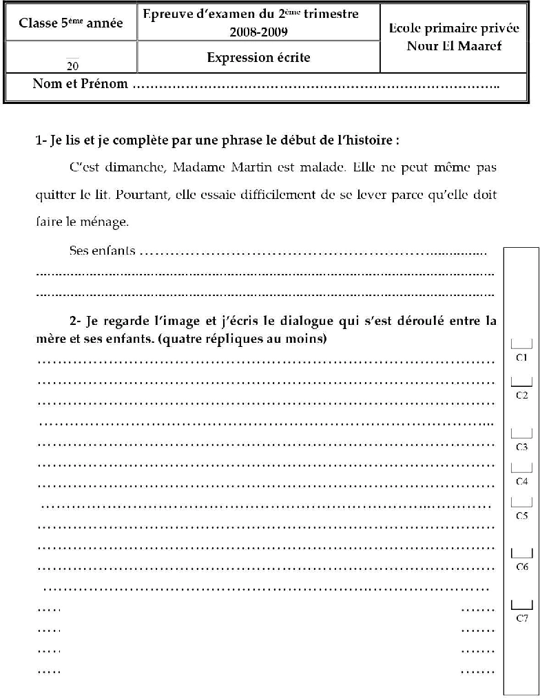 epreuve expression ecrite cinquieme 2tr2