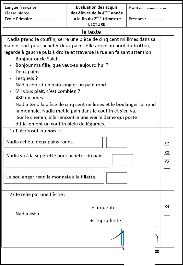 epreuve lecture comprehension quatrieme 2tr99