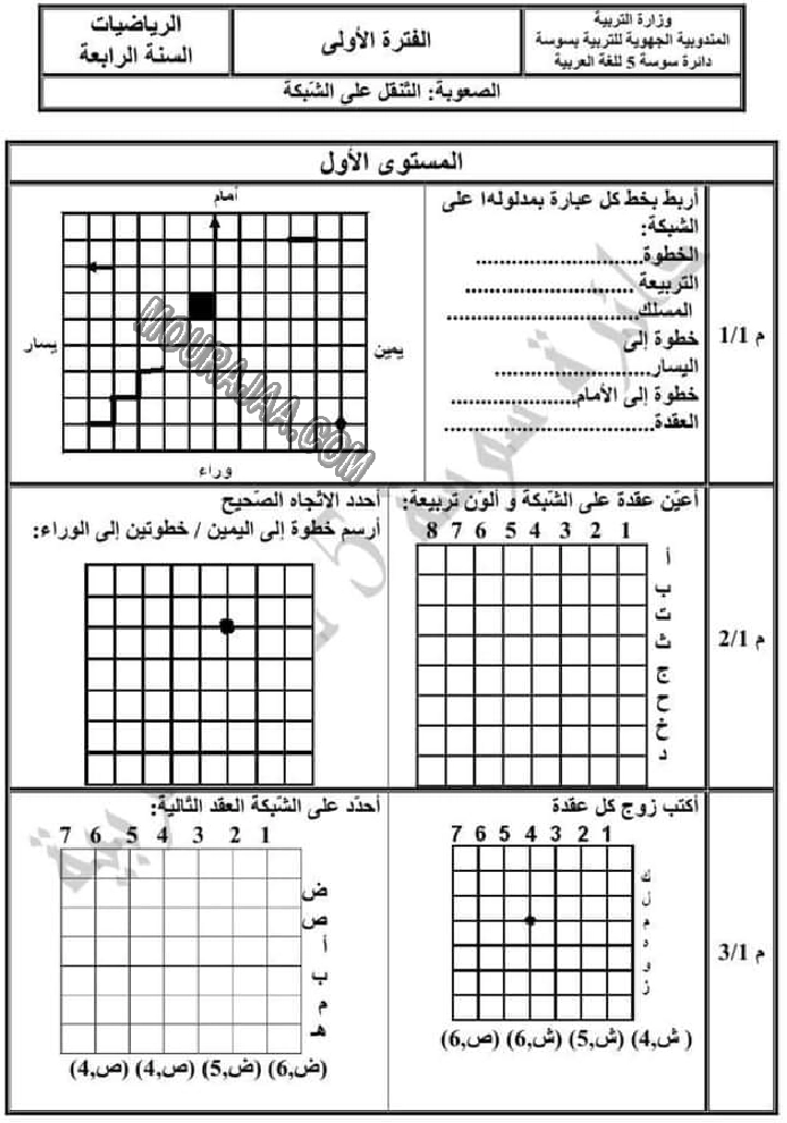 تقييم الرياضيات الثلاثي الاول سنة رابعة 2022-5