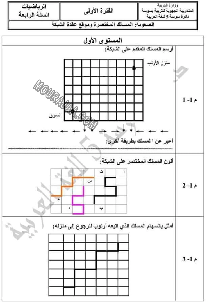 تقييم الرياضيات الثلاثي الاول سنة رابعة 2022-6