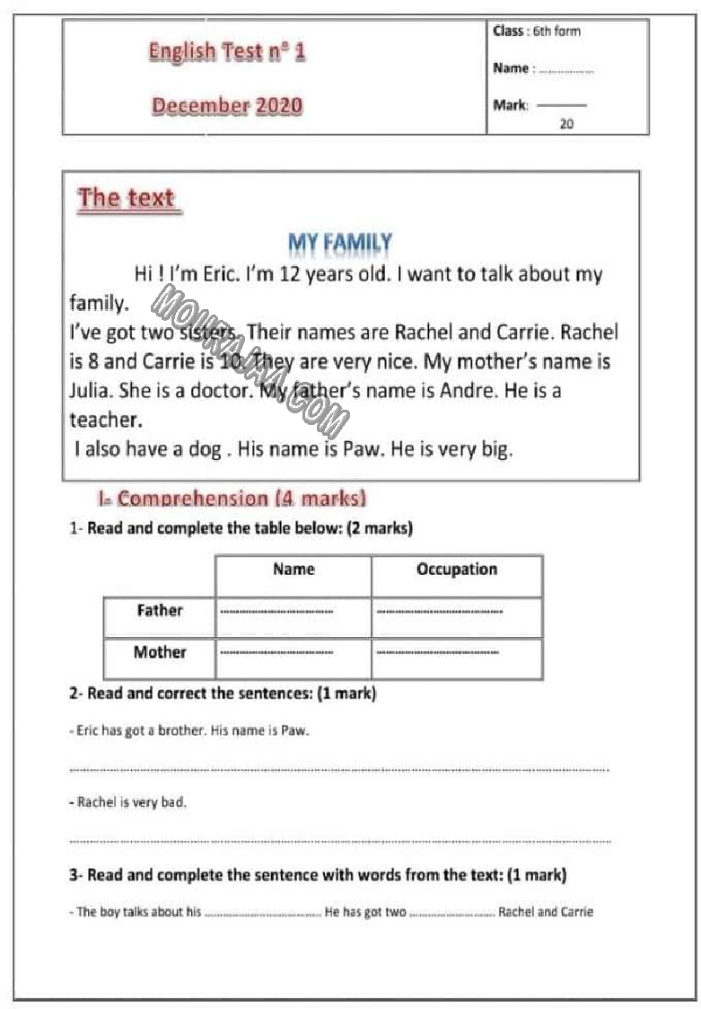 evaluation anglais 6eme 1tr 2022-5