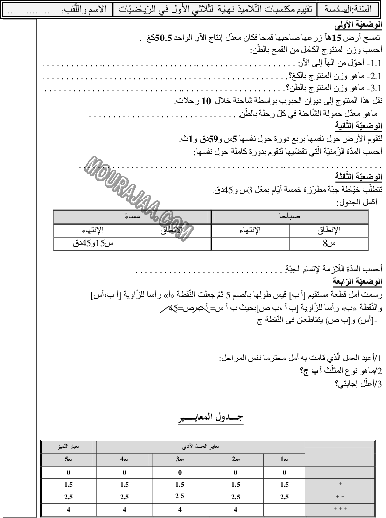 رياضيات ثلاثي اول