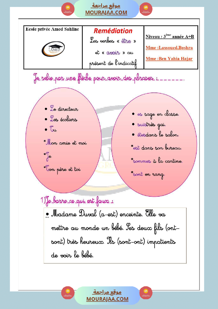 remediation les verbe etre et avoir au present 3eme