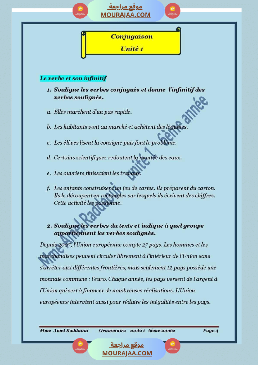 6eme annee unite 1 grammaire et conjugaison exercices de remediation