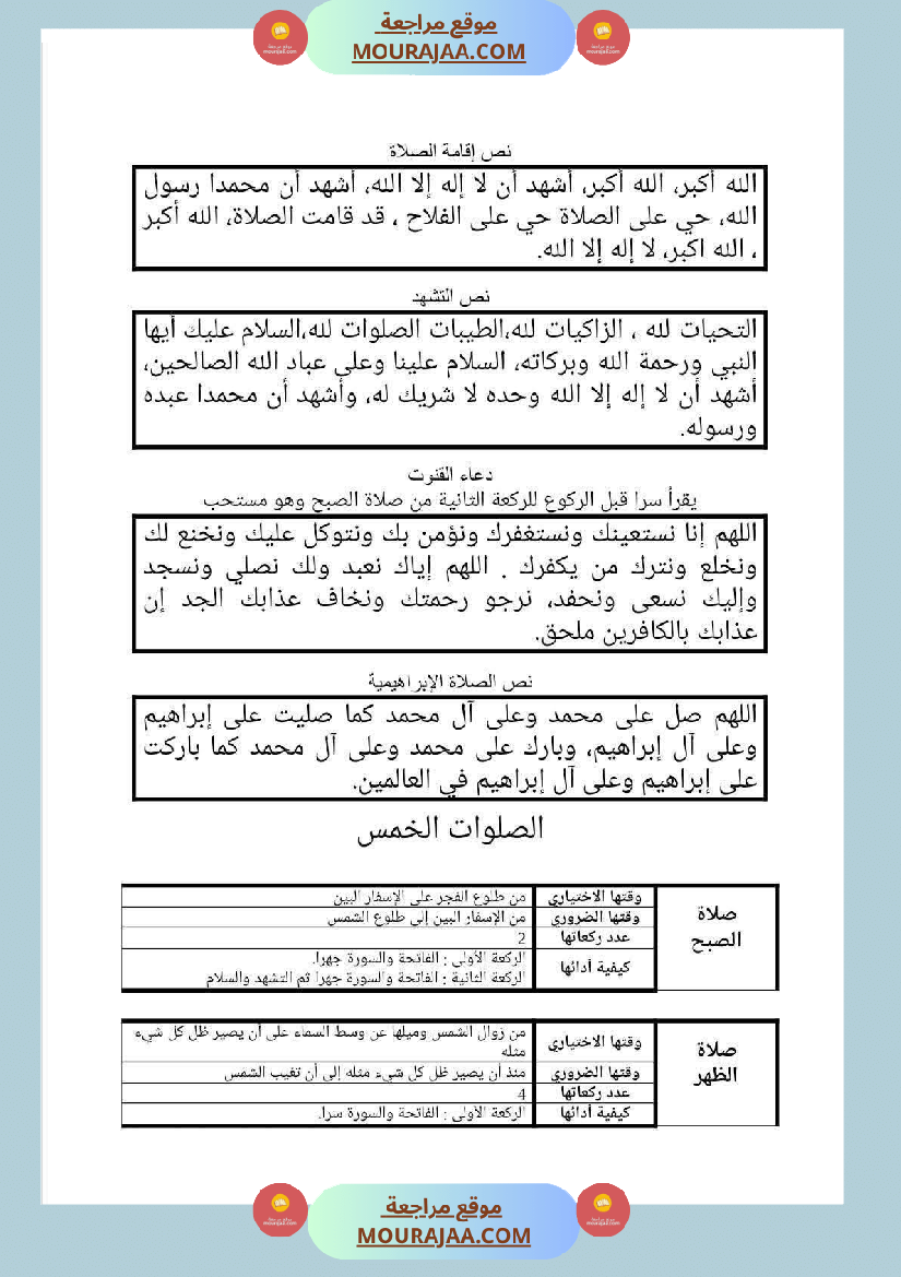 مذكرات التربية الإسلامية السنة السادسة