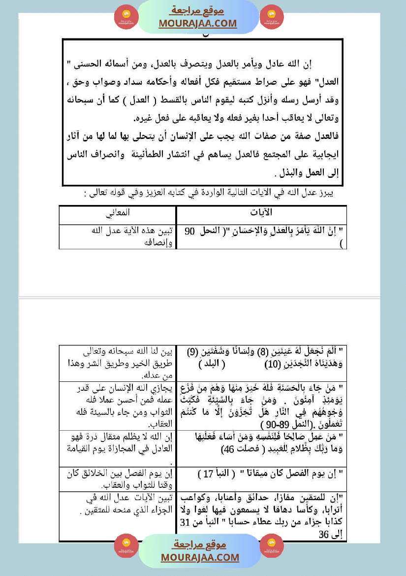 مذكرات التربية الإسلامية السنة السادسة