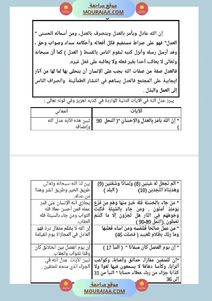 مذكرات التربية الإسلامية السنة السادسة