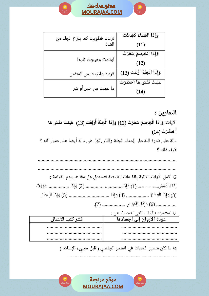 مذكرات التربية الإسلامية السنة السادسة