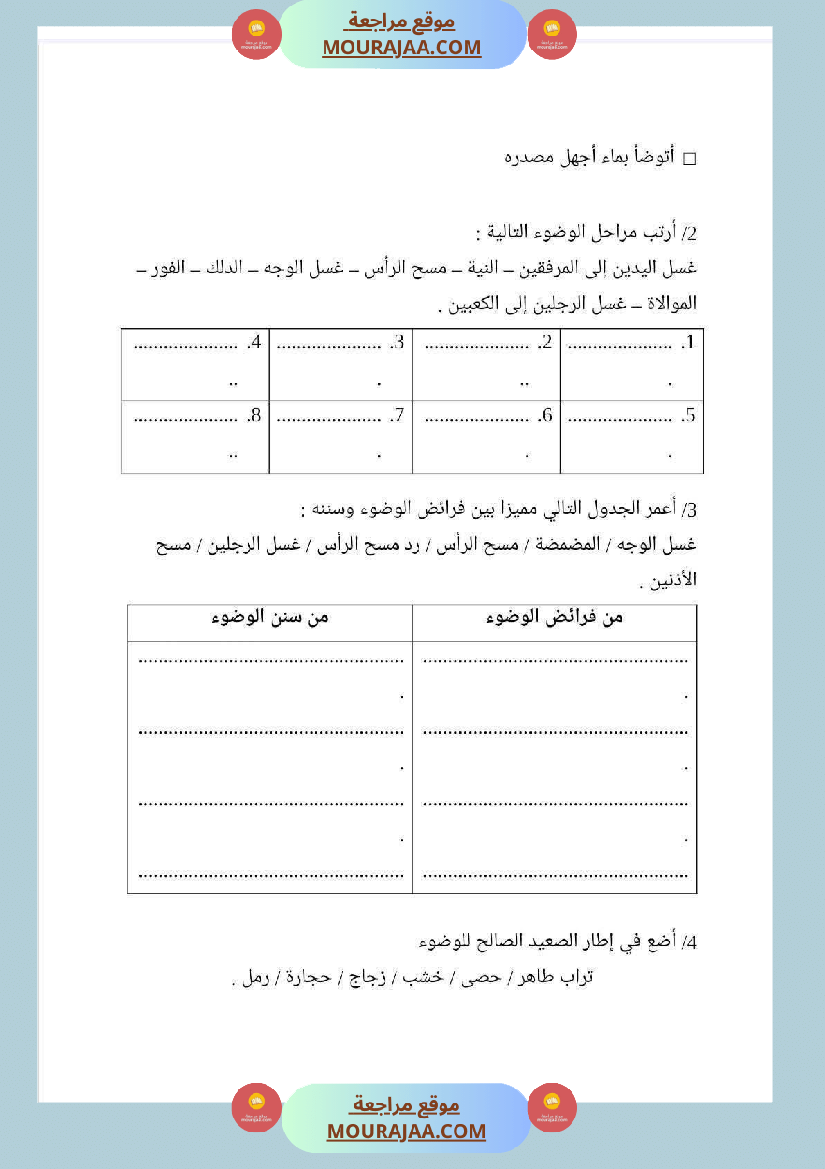 مذكرات التربية الإسلامية السنة السادسة