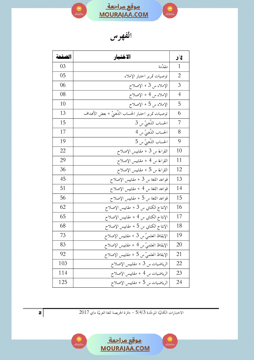 كتاب الاختبارات الكتابية الموحدة جميع المواد ثالثة و رابعة و خامسة ابتدائي