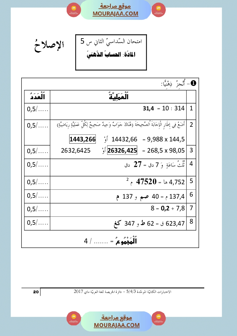 كتاب الاختبارات الكتابية الموحدة جميع المواد ثالثة و رابعة و خامسة ابتدائي