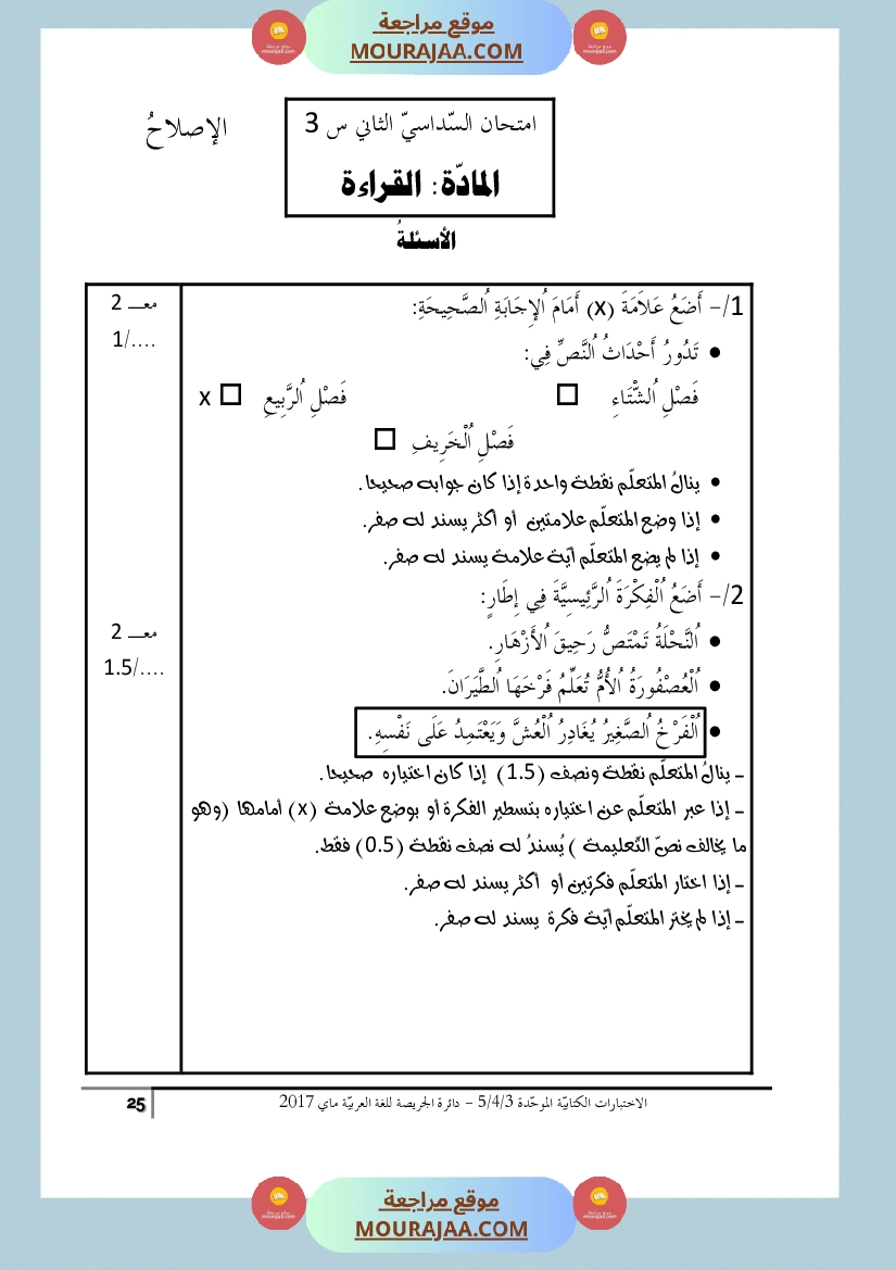 كتاب الاختبارات الكتابية الموحدة جميع المواد ثالثة و رابعة و خامسة ابتدائي