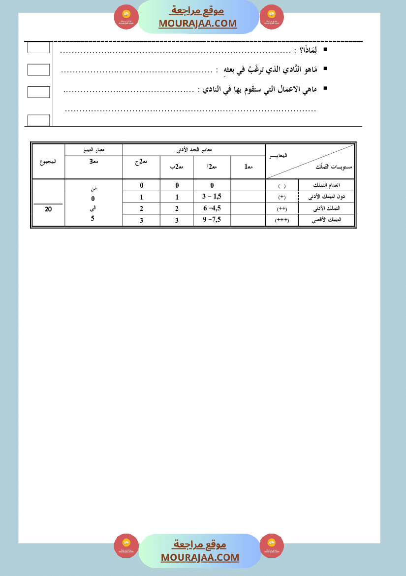تقييم قراءة وحدة 1 سنة الثالثة