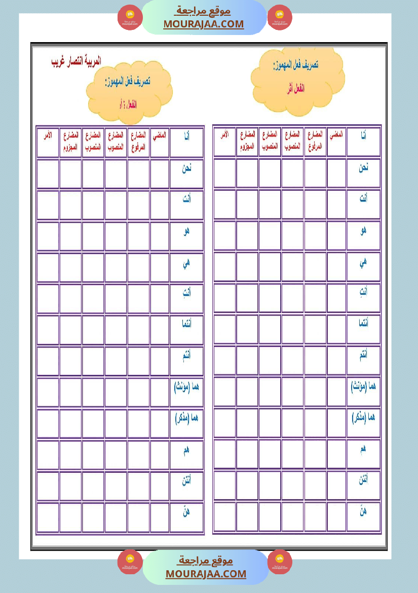 ملخص قواعد و تصريف كامل العام سنة خامسة