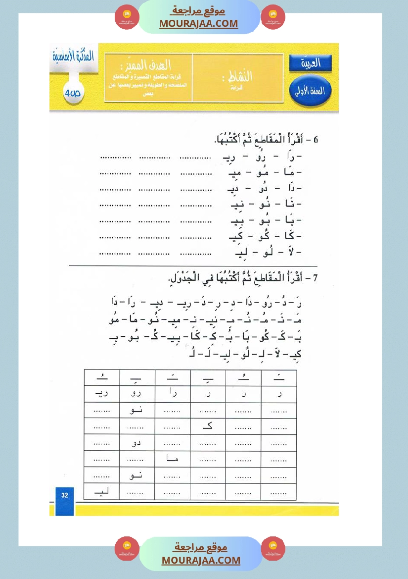 مدونة اللغة العربية سنة اولى