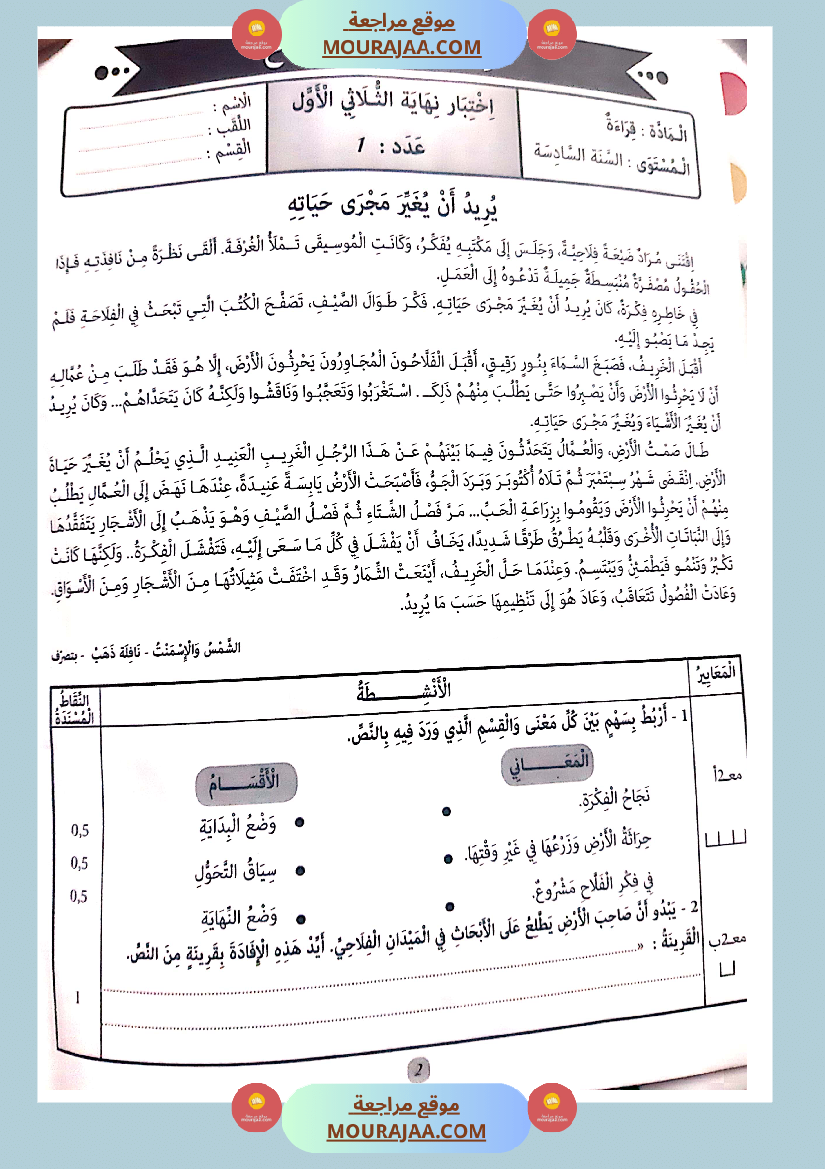 جسر النجاح الثلاثي الاول سنة سادسة