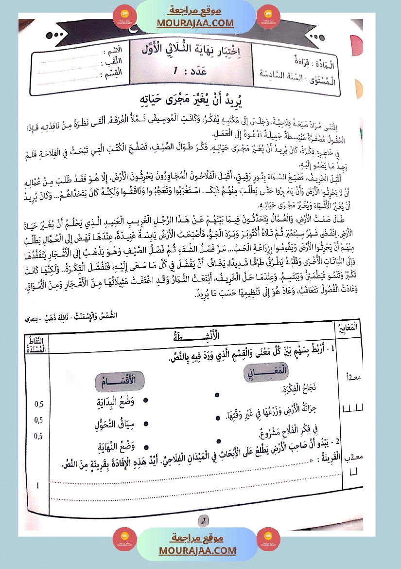 جسر النجاح الثلاثي الاول سنة سادسة