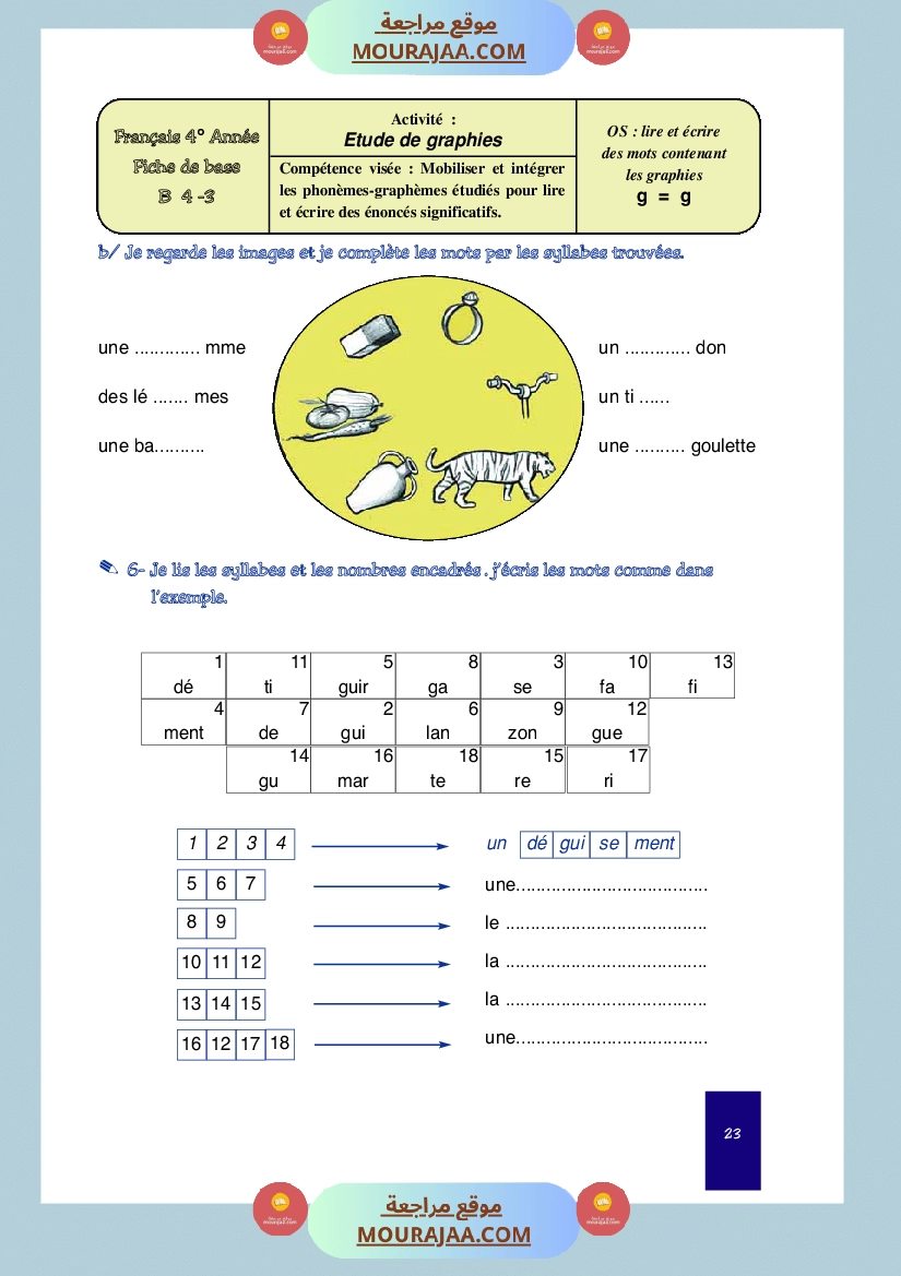cahier de classe 4eme annee
