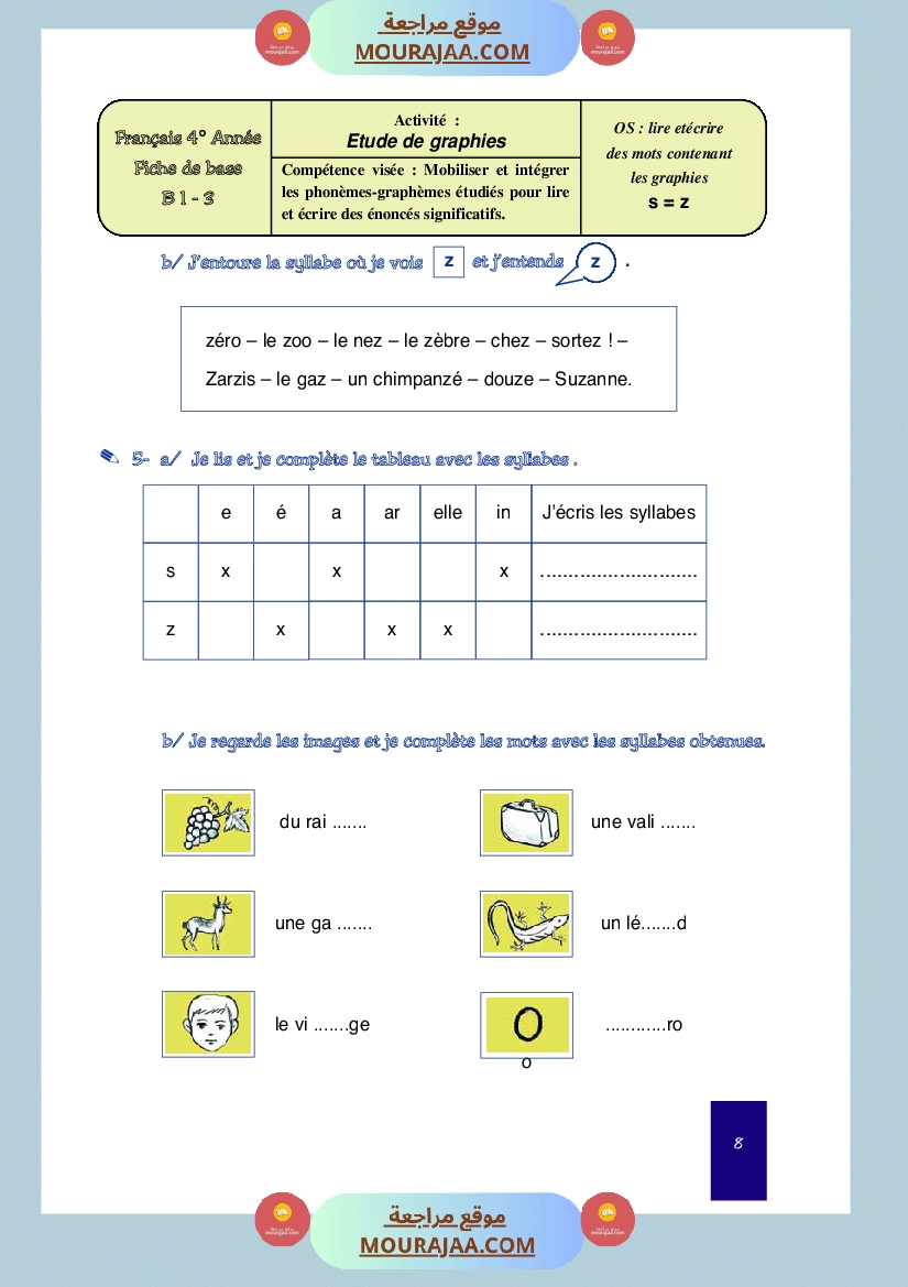 cahier de classe 4eme annee
