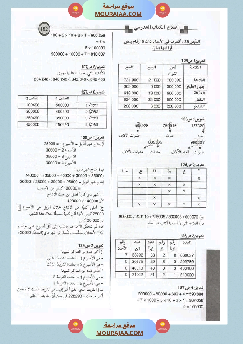 اصلاح الكتاب المدرسي رياضيات سنة الرابعة