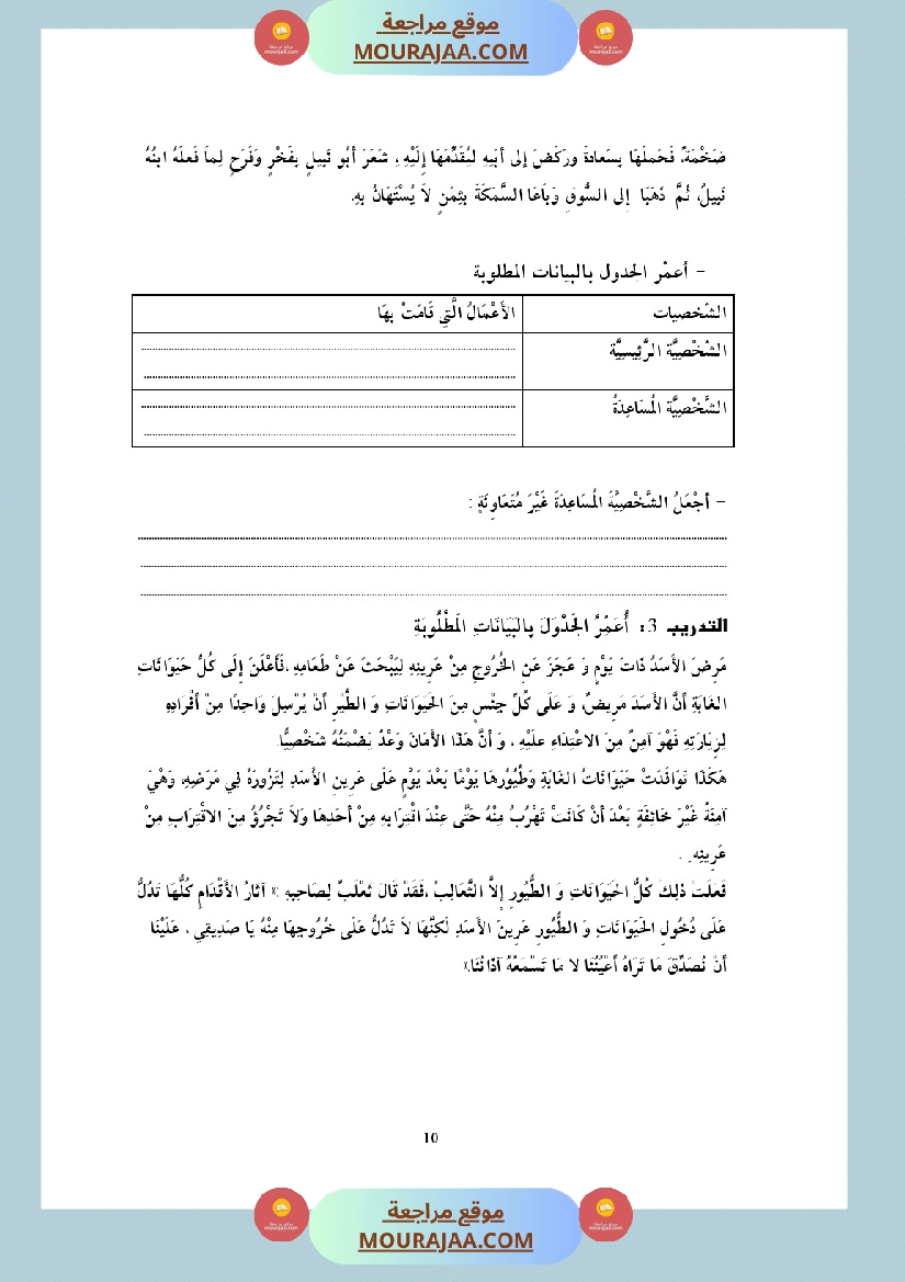 التدريب على الانتاج الكتابي سنة الخامسة