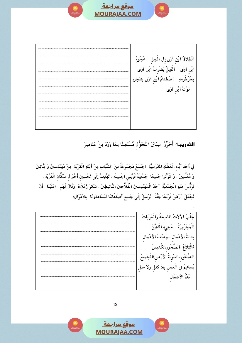التدريب على الانتاج الكتابي سنة الخامسة