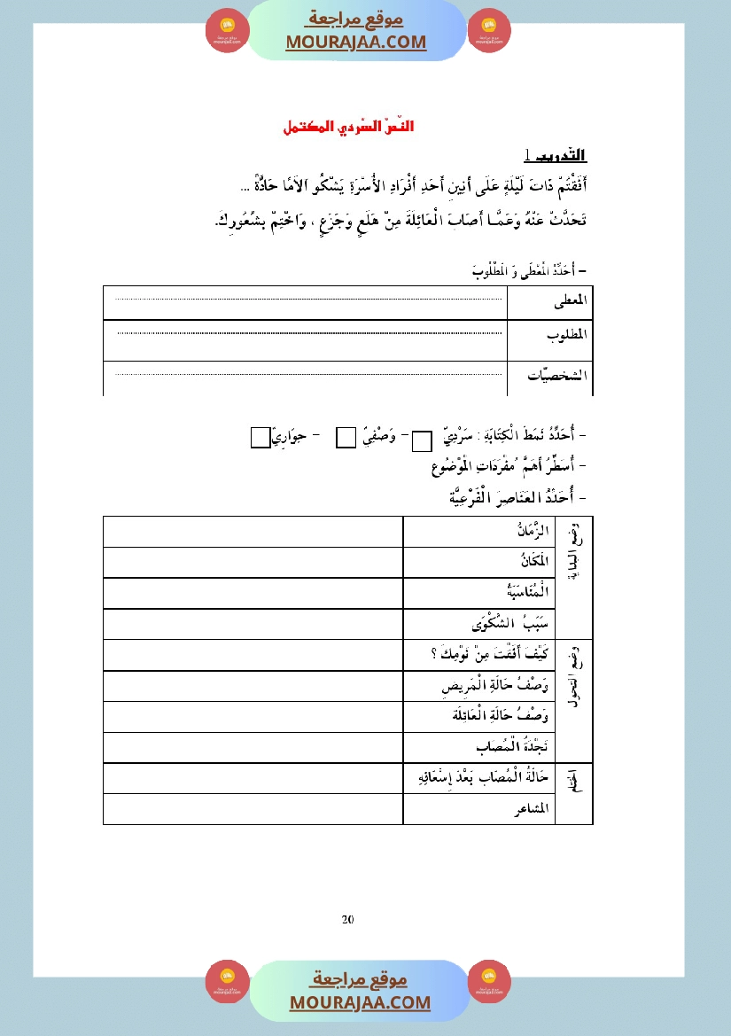 التدريب على الانتاج الكتابي سنة الخامسة