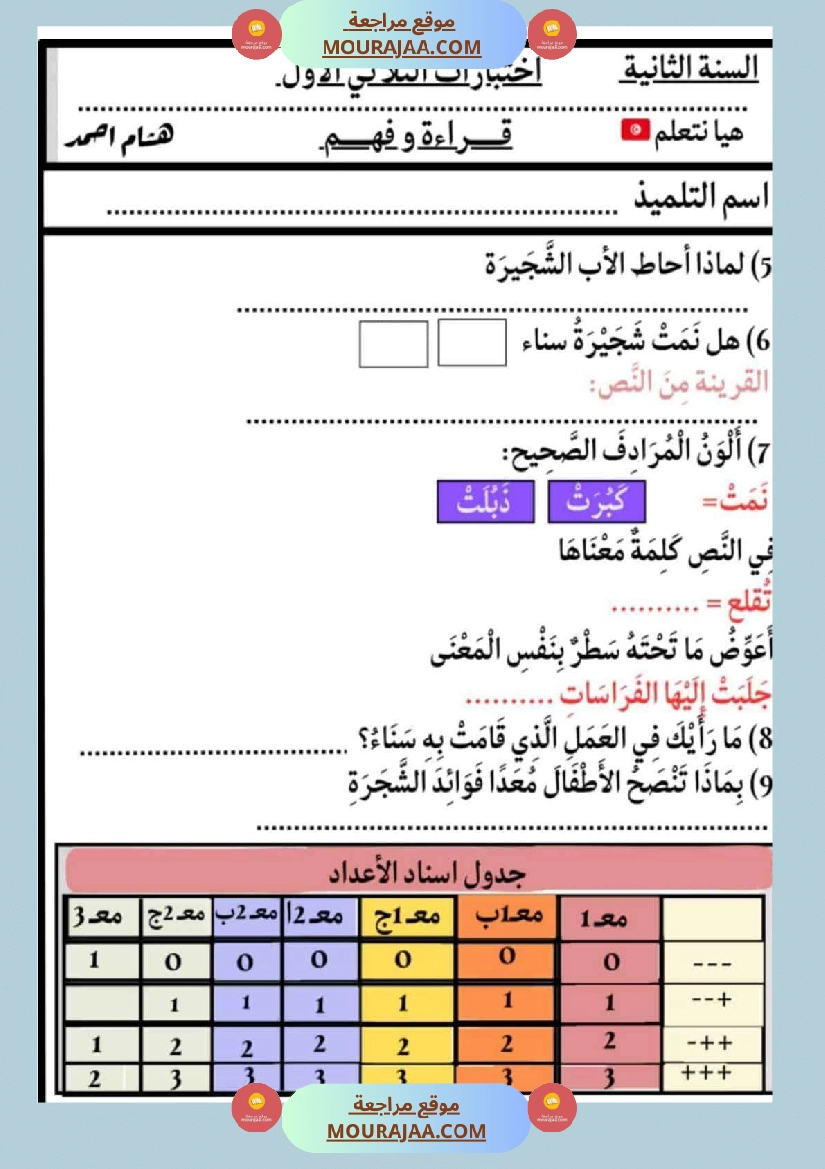 كتاب الاختبارات سنة الثانية الثلاثي الاول