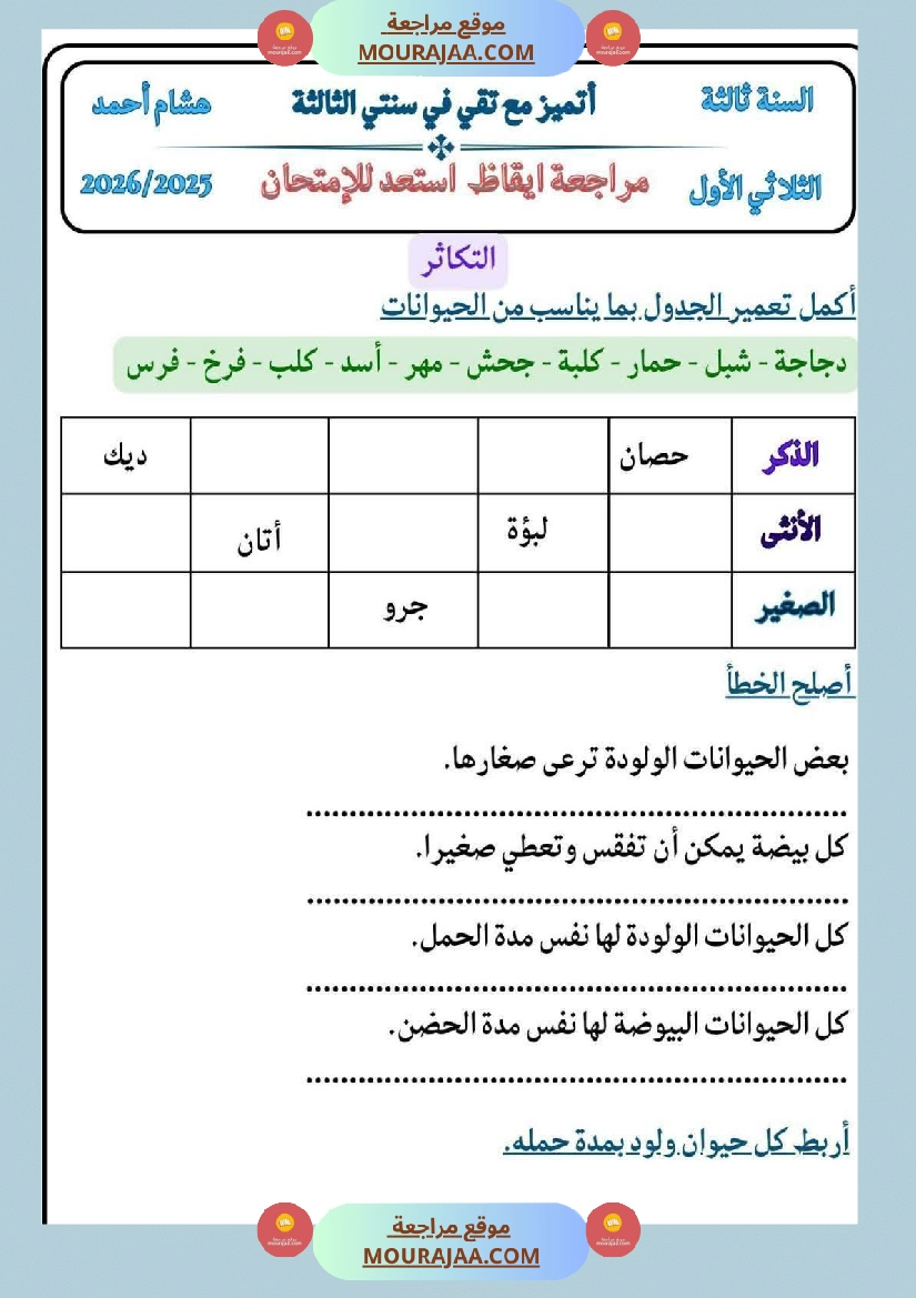 كراس ايقاظ الثلاثي الاول سنة الثالثة مراجعة و اختبارات