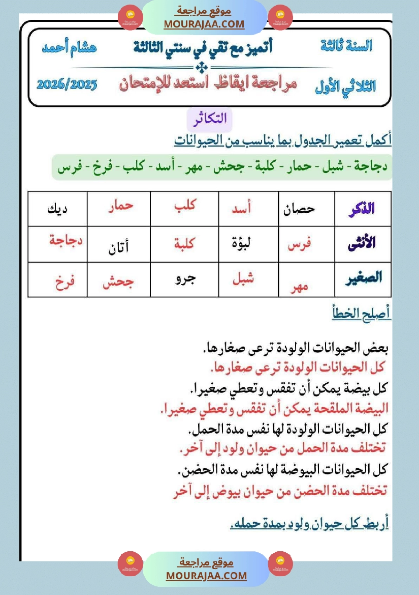 كراس ايقاظ الثلاثي الاول سنة الثالثة مراجعة و اختبارات