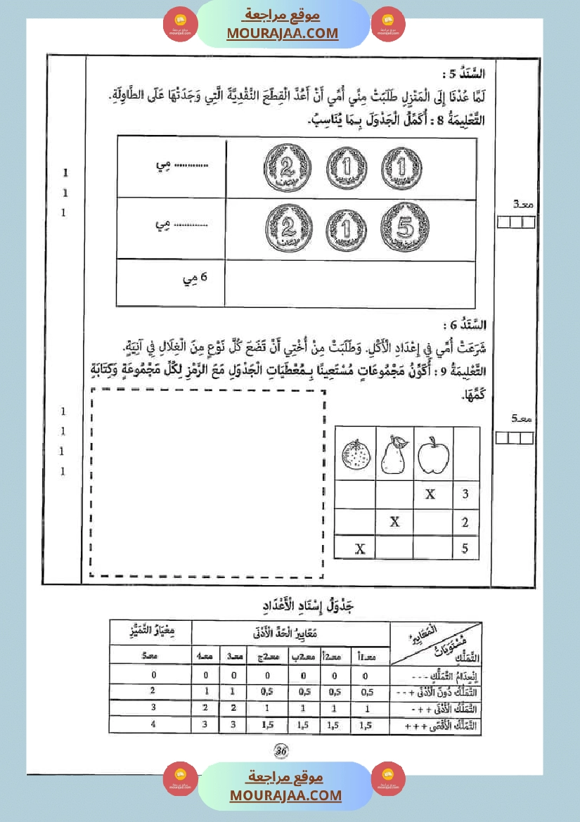 امتحانات جسر النجاح رياضيات سنة أولى الثلاثي الثاني مع الإصلاح